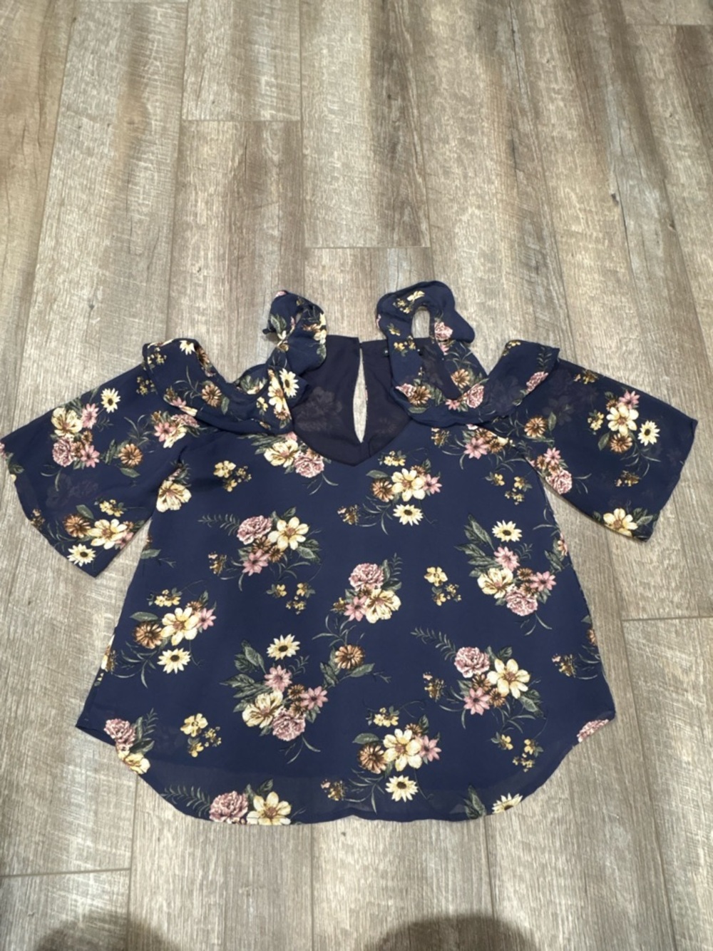Floral Cold-Shoulder Navy Women’s Top